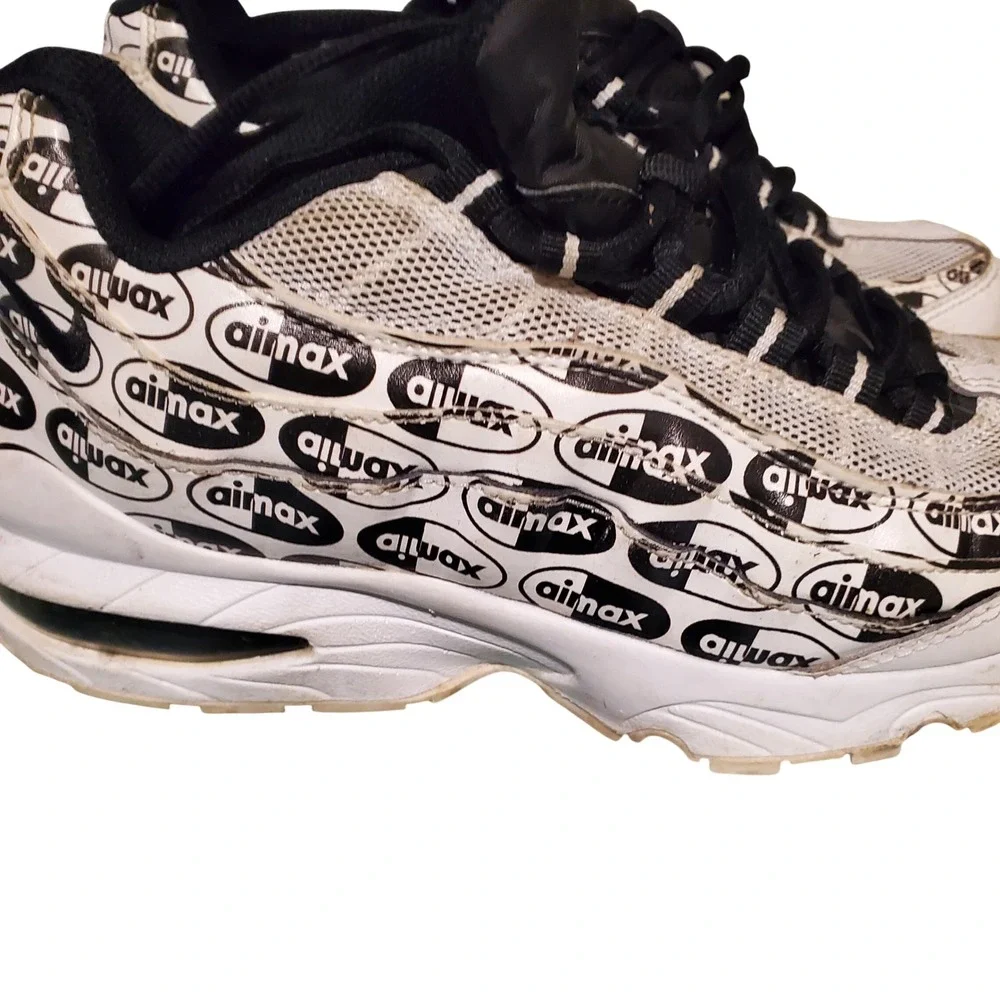 Nike Air Max 95 Premium Logo Print White Black 5Y 922173-102 Mens 5 Womens 6.5
